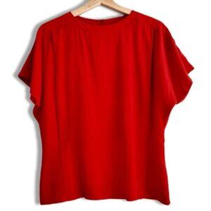 MICHELLE STUART Silky Back Button Down Dolman Sleeve Crewneck Top Red Sz S